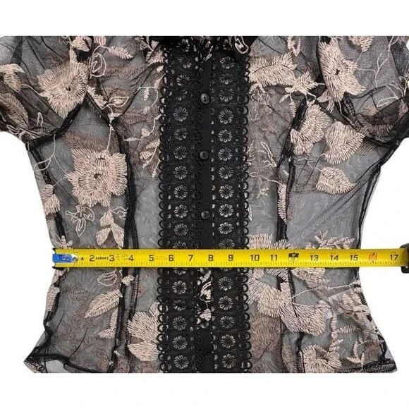 NWT Mesh Floral Dark Fairy Whimsigoth Blouse Top Goth Crochet Sexy Romantic M - Picture 14 of 16